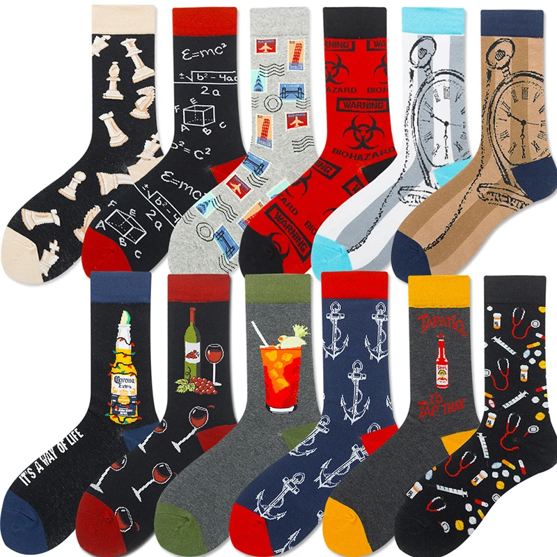 

High Quality Harajuku Fashion Personality Men'S Socks Casual Funny Happy Socs Novelty Skateboard Crew 2021 New Crazy Male Sock