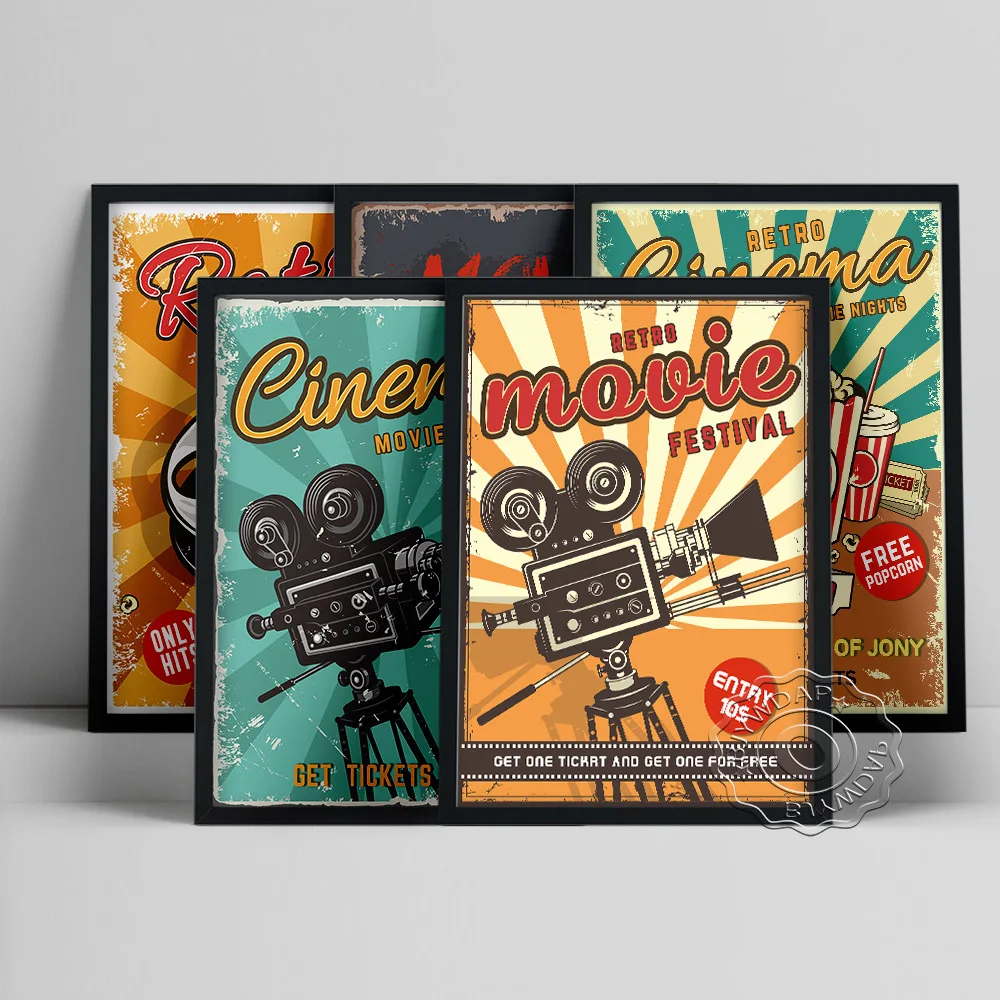 Коллекция фильмов в ретро-стиле попкорн-проектор художественные принты