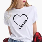 Женская свободная футболка Love Heart вера в Иисуса, черная или белая футболка с рукавом фонарик