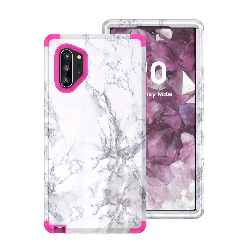 Розовый Ударопрочный мраморный чехол для samsung Galaxy Note 10 9 S9 S10 Plus S10+ Гибридный чехол 3 в 1 прочный защитный чехол для телефона - Цвет: Розовый