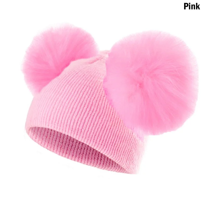 pink Модная зимняя теплая шапка для малышей, вязаная шапочка с помпонами, лыжная шапка, новинка года, модная удобная - Цвет: pink