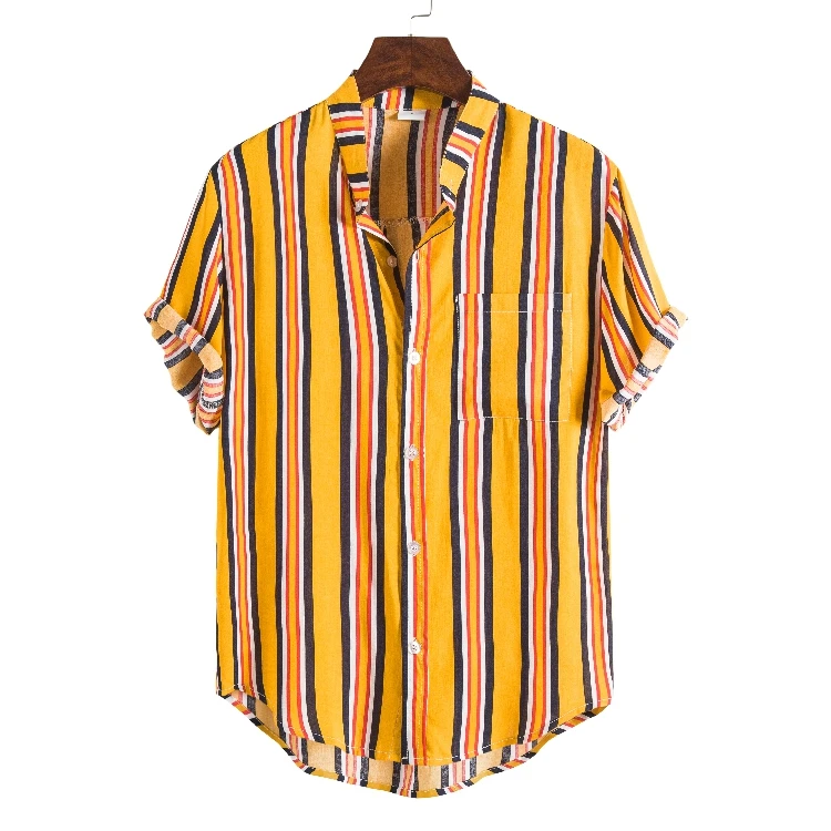 

Pocket Shirt Men Summer Short Sleeve Tops 2020 Striped Shirts Multicolor Top Men Hip-hop Loose Shirts Blouse Casual Beach Shirt