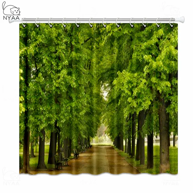 

NYAA Nature Forest Shower Curtain Waterproof Bathroom Screen Trees Scenery Curtains Polyester Bath Home Curtains With Hook