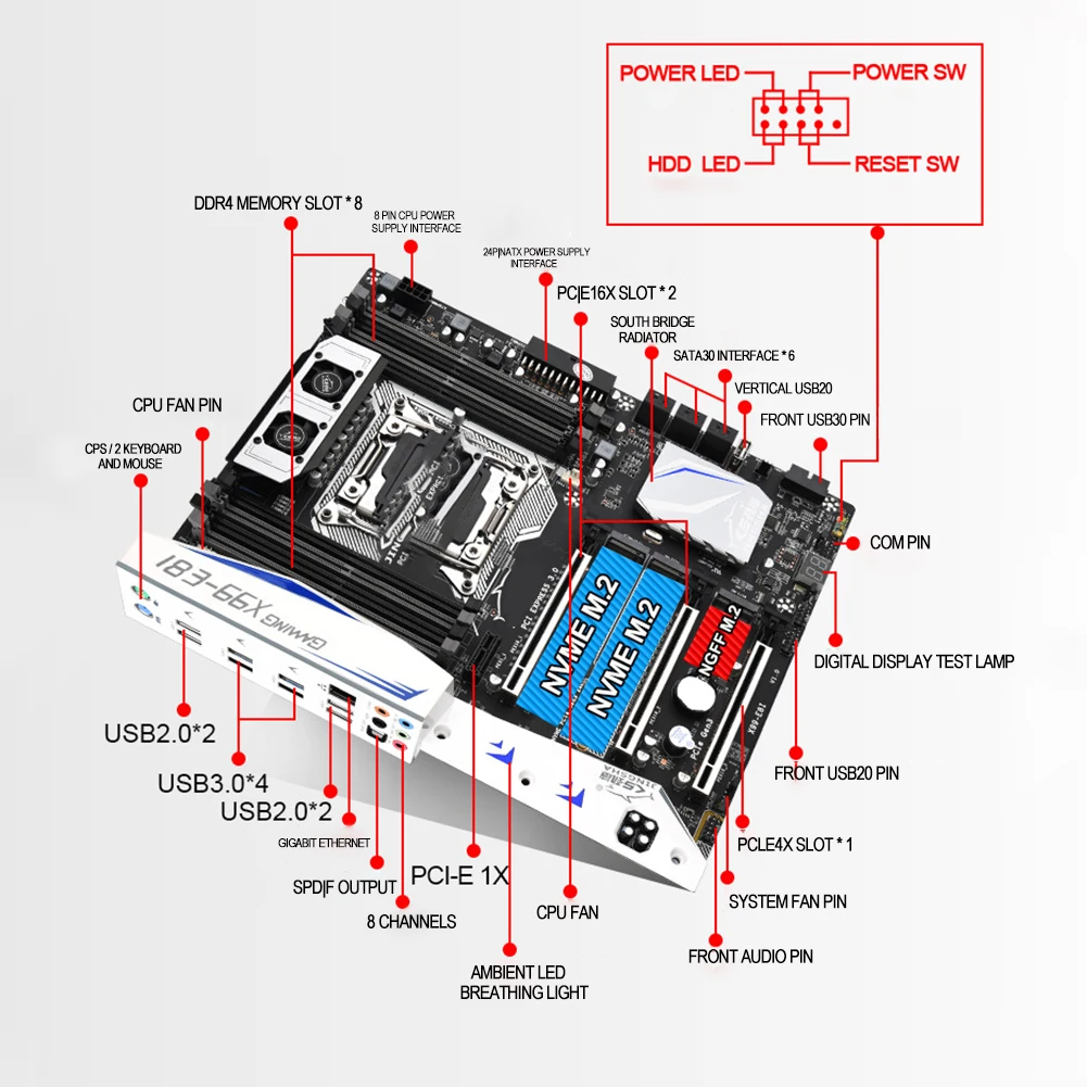 Kaufen X99 E8I Motherboard 8 Kanäle LGA2011-3 USB 3,0 NVME M.2 SSD DDR4 Speicher