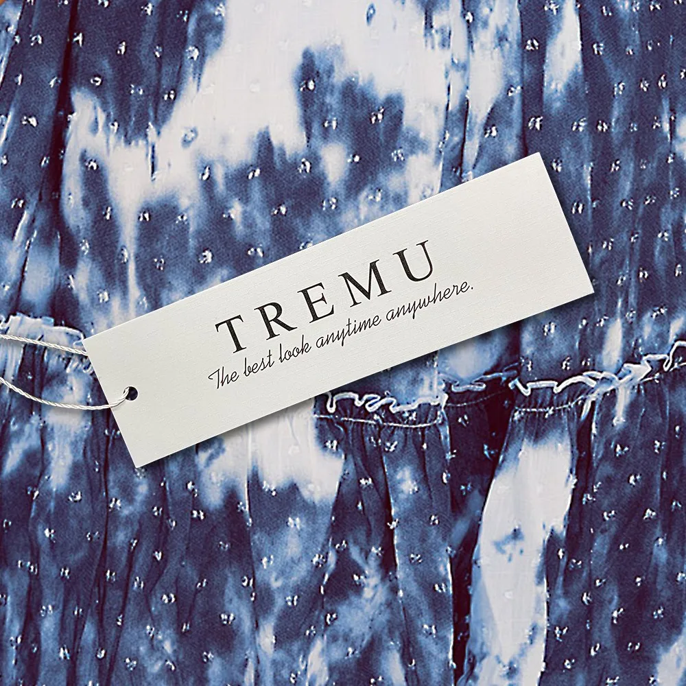 

TREMU Tie Dye Print Dress Woman Summer Sexy Strapless Dresses Bow Decoration vestido verano mujer