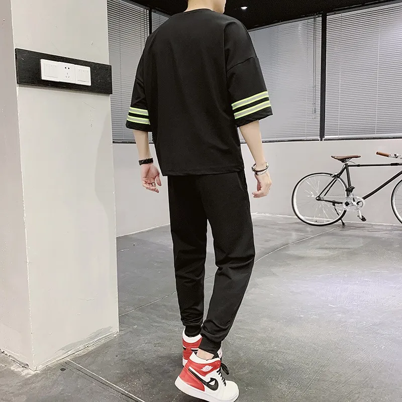 Мужской спортивный костюм на завязках свободная футболка со светоотражающими