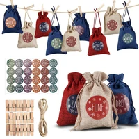 24 days christmas countdown bags 455 in candy burlap bags gift sacks with stickers clips 10m rope classical holiday supplies for