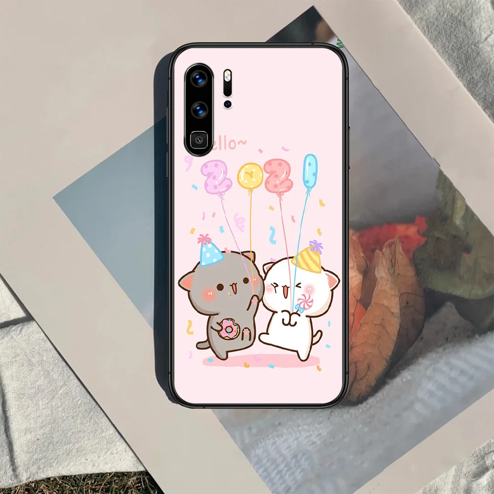 

cute cartoon Peach cat Phone Case For Huawei P Mate 10 20 30 40 Lite Pro smart Z 2019 nova 5t black Cover Fashion Bumper Luxury