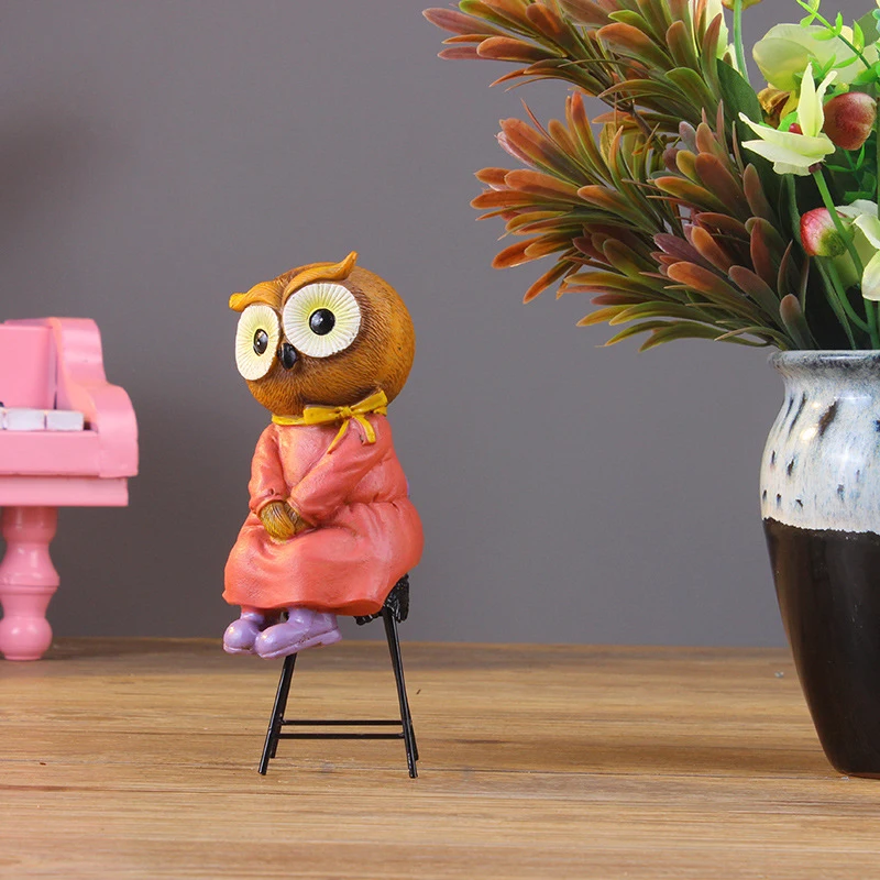 Home Decoration Accessories Resin Colorful Painting Animal Model Readding Owl Figurines Living Room Ornaments Crafts | Дом и сад