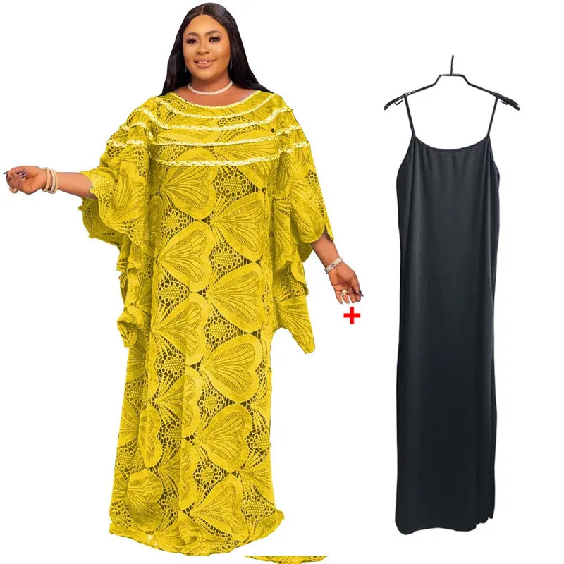 Африканские платья для женщин, гипюровое кружево, Водорастворимая Ткань 2022, вышивка, мусульманская мода, Дашики, абайя, Дубай, платье Boubou