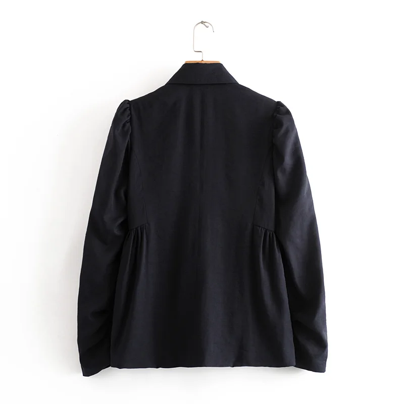 

YNZZU 2020 New Design Puff Sleeve Vintage Women Blazer Coat Solid Notched Double Breasted Long Sleeve Female Jacket A1473
