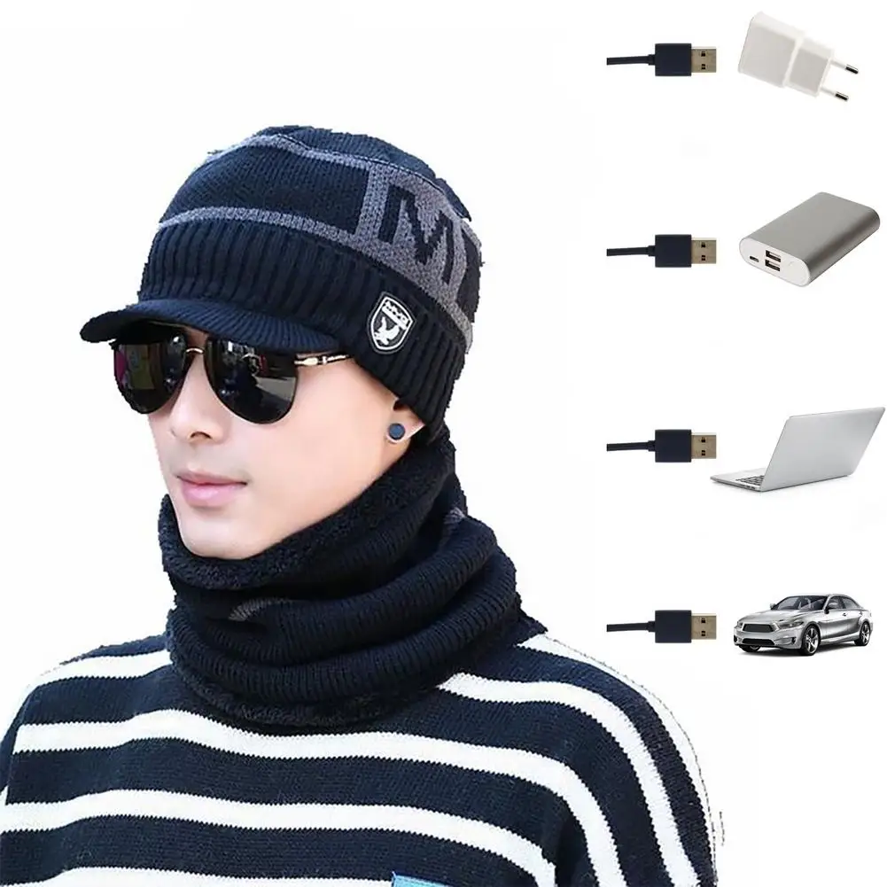 

2Piece/set Electric Heating Winter Hats Scarf Set For Camping Warm Knitted Hat Neck USB 3Gears Adjustable Thicken Hat Neck Warme