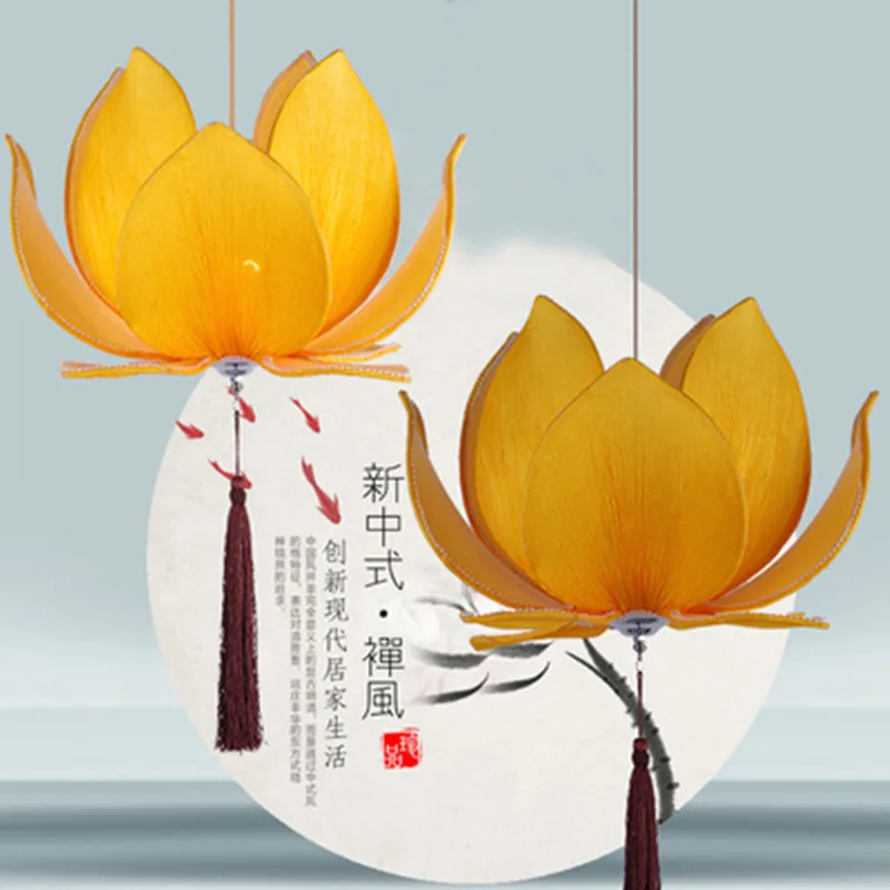 Новый китайский тканевый Лотос светодиодный подвесной светильник Классическая