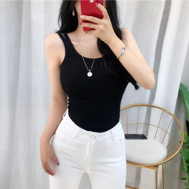 Женский ТРИКОТАЖНЫЙ УКОРОЧЕННЫЙ ТОП AOSSVIAO белая тонкая Базовая футболка без