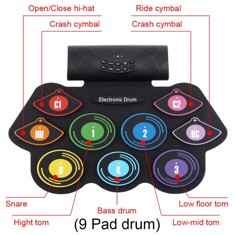 Электронный рулонный силиконовый барабан 9 прокладок двойные колонки стерео