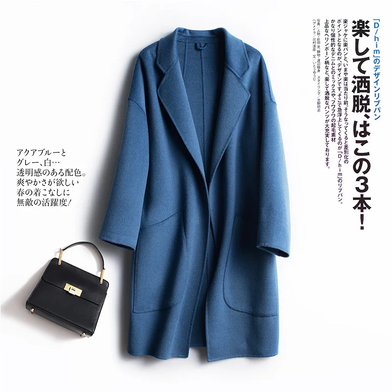 

Double-sided Cashmere Coat Female Medium-length Loose Profile Cut Fork Hepburn Wind Hair Coat Short Women Winter Overcoat Wool