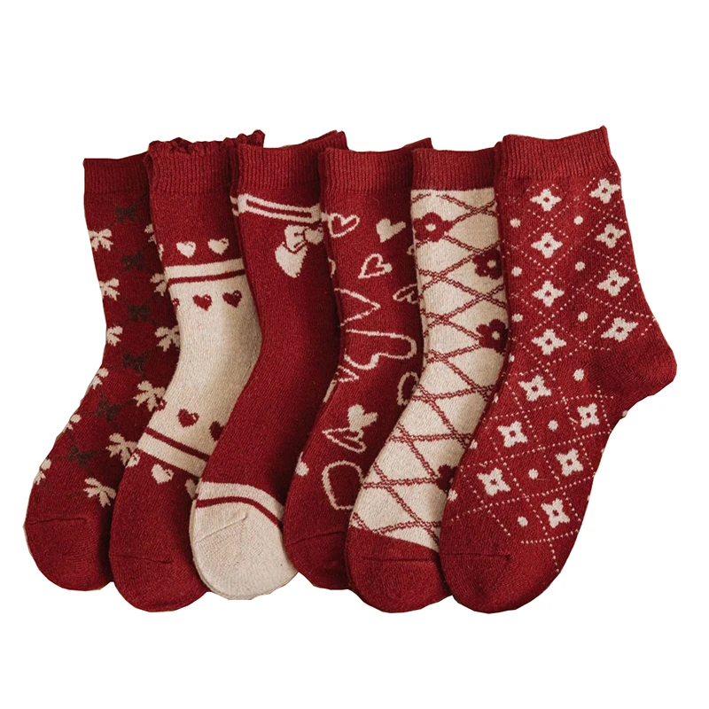 

3 пары, ветрозащитные теплые носки, женские длинные модные красные гетры с рисунком, милые кавайные носки в Корейском стиле