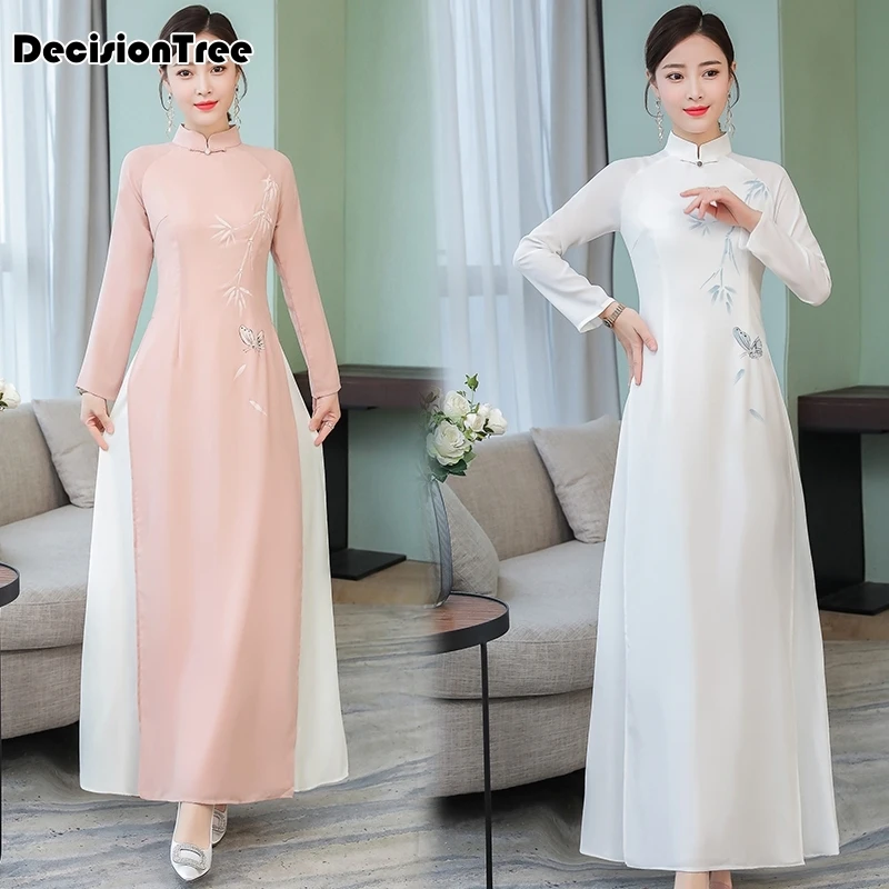 aodai cheongsam китайское платье традиционная Восточная одежда ao dai платья короткое Кружевное платье для женщин вьетнамское платье Ципао