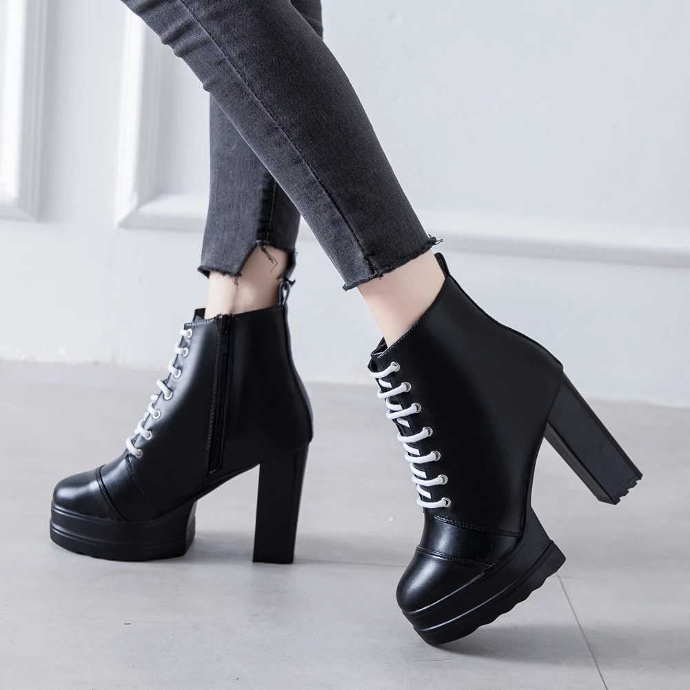 

Sarairis 2020 New Arrivals Platform Office Ladies Boots Women Shoes Thick High Heels cross-tied Comfy Fashion Boots Woman