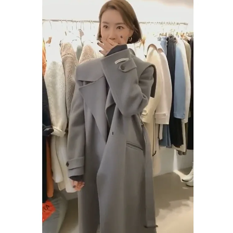 Корейский женский новый дизайн зимнее двустороннее шерстяное пальто длинный