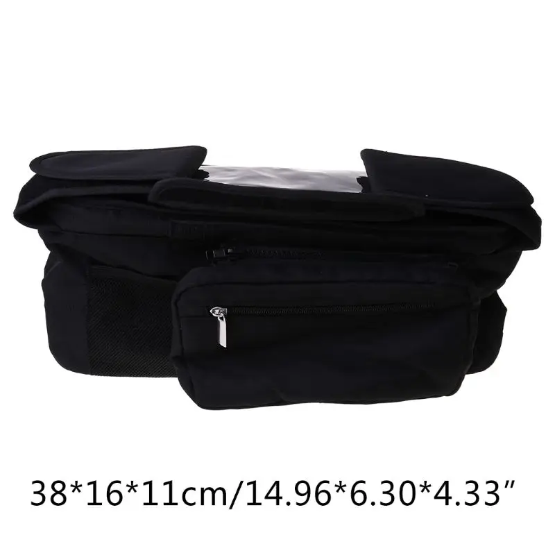 

Pram Buggy Organiser Bag & Pram Organiser Bag with Mobile Phone Pocket Holder & Zipped Lid. Black Pushchair Organiser