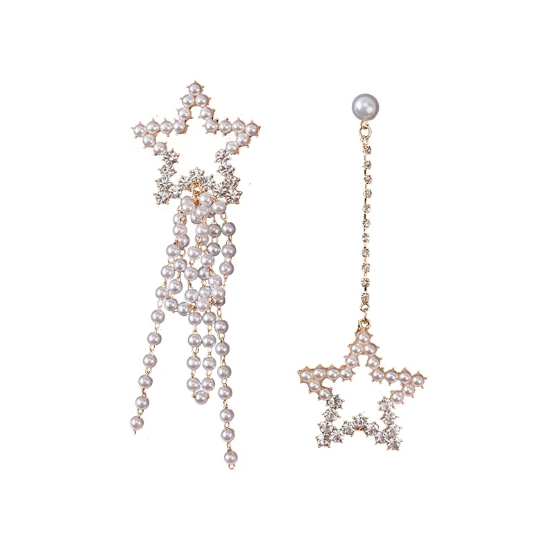 Модные Асимметричные жемчужные длинные серьги-кисточки со звездой