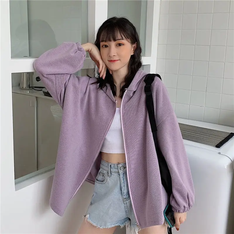 

Femal Spring Regular Cotton Hoodies Autumn Streetwear Zip-up Oversize blanket Sweatshirt Jacket Trendy Solid Color Women Outwear