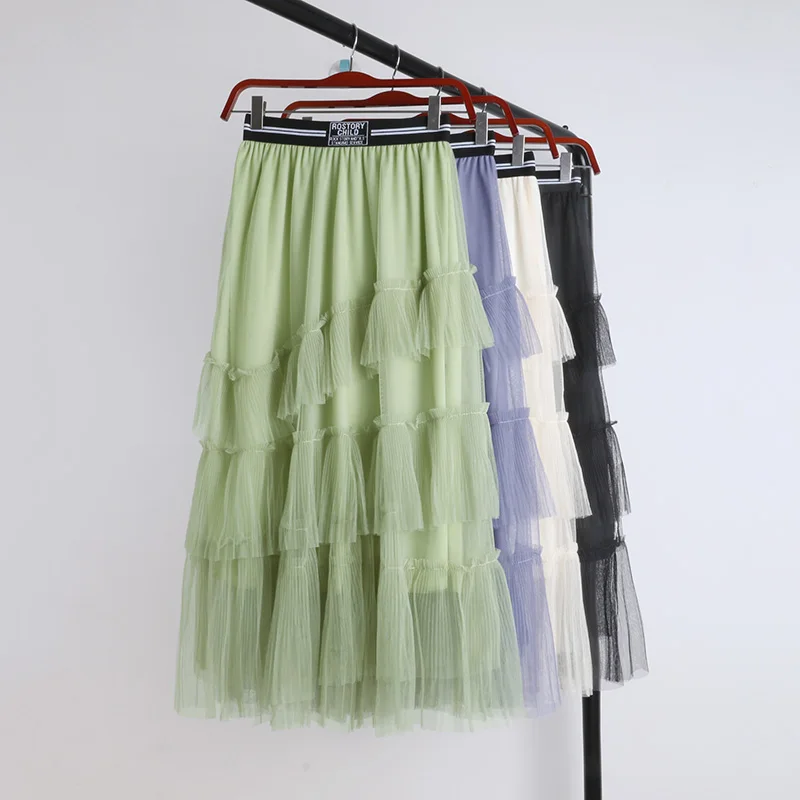 Осень 318 новая модная универсальная юбка сетчатая многослойная плиссированная
