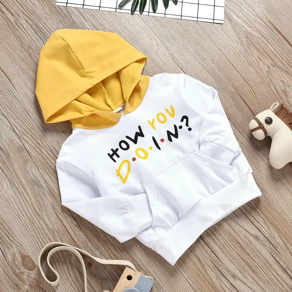 Kid Baby Girl Boy White Hooded Sweater Letter Sweatshirt Bebe Clothes Outfit |