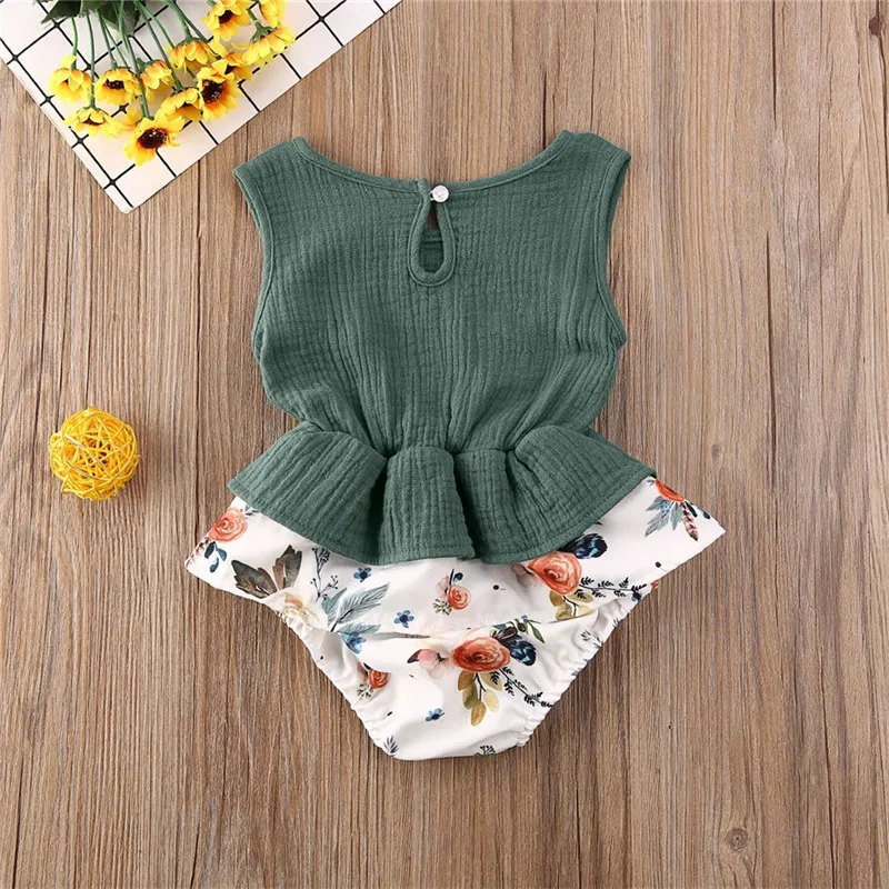 

Pudcoco Infant Clothing Toddler Girls Clothes Baby Ruffle Jumpsuit Sleeveless Flowers Print Sunsuit 0-24M
