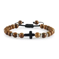 natural wood beads cross braided bracelet adjustable tiger eye lava beaded bangle for women men yoga prayer buddha jewelry homme