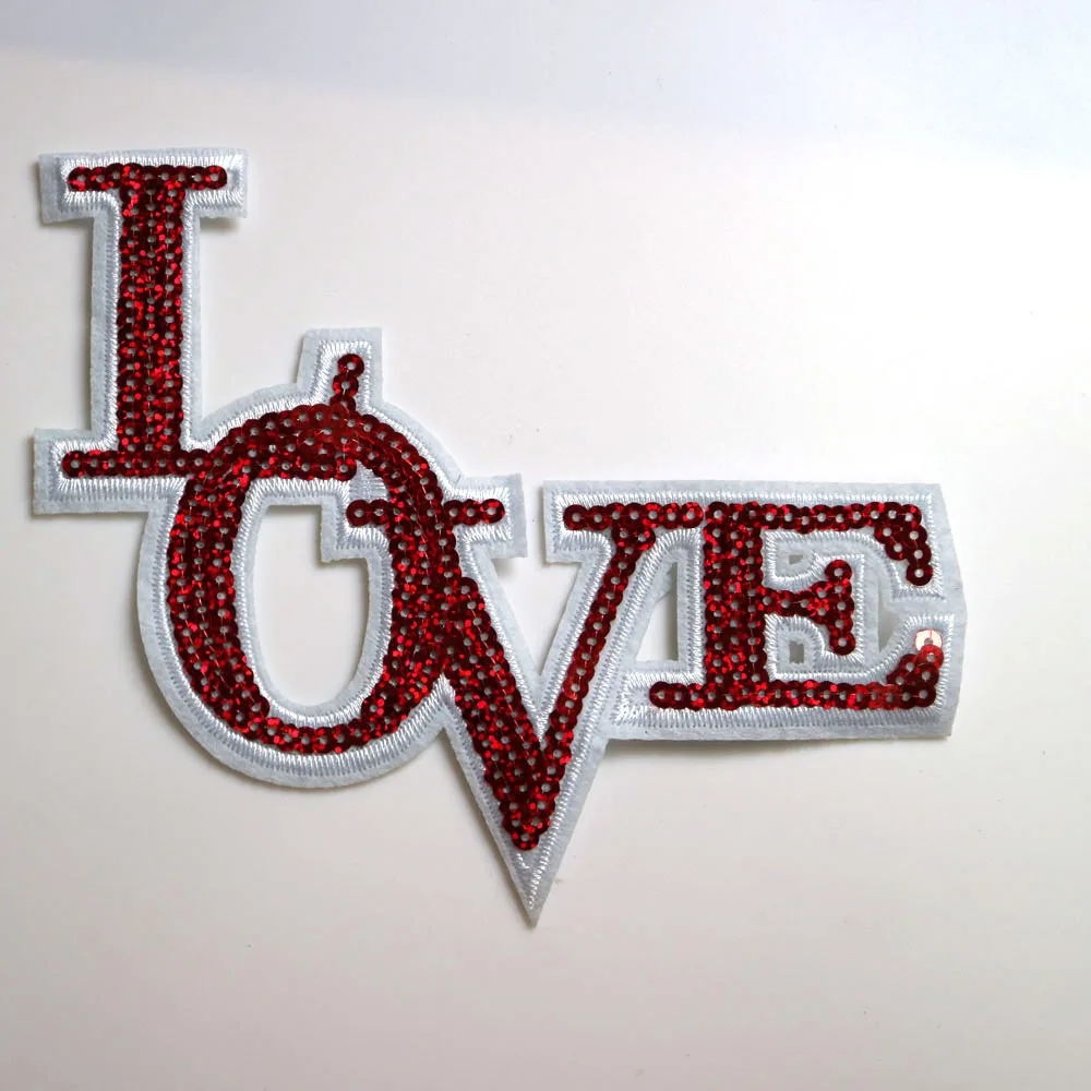 Блестки поцелуй буквы патчи для одежды DIY Железный на черный парч аппликации