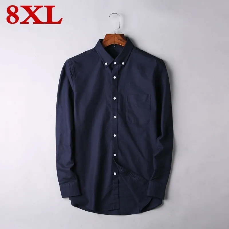 8XL размера плюс мужская повседневная Однотонная рубашка с длинными рукавами