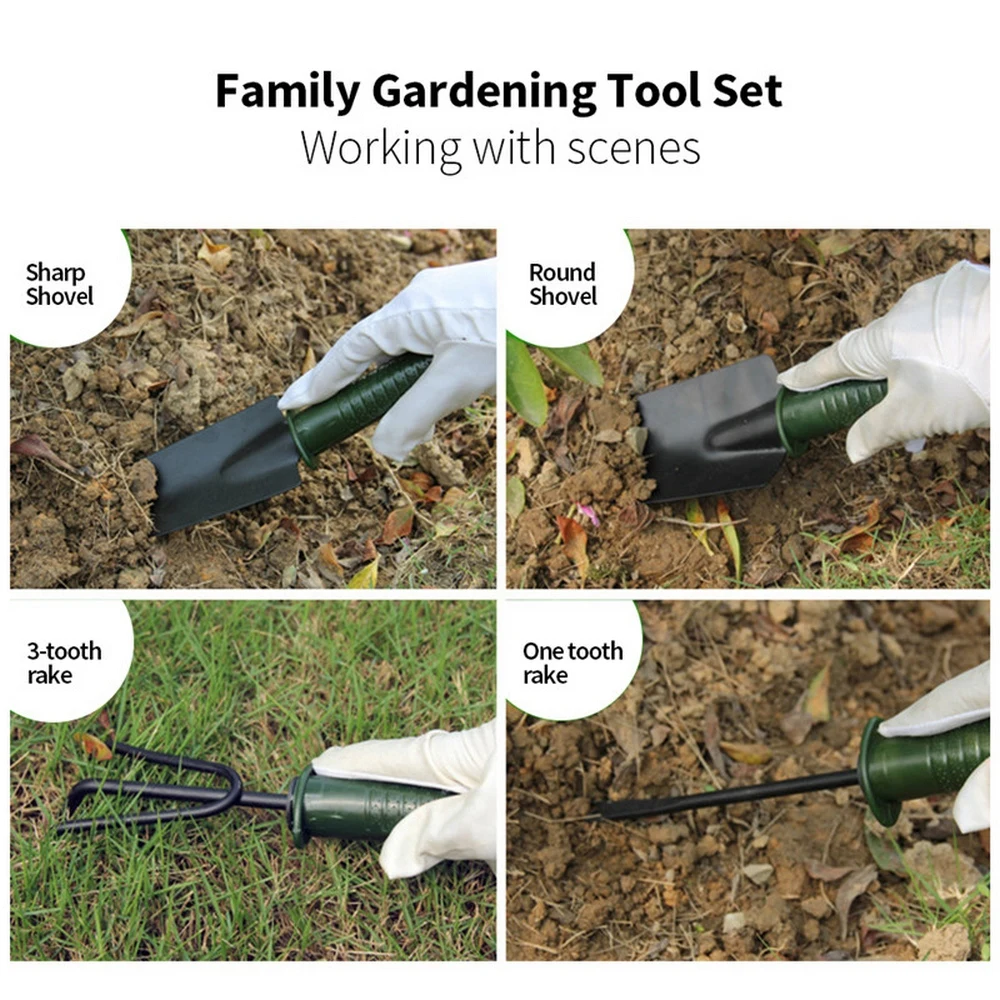 

Garden Tools Combination 4 Pieces Flower Shovel Garden Plastic Handle Three Tooth Rake For Planting Weeding Soil Gardening Tools