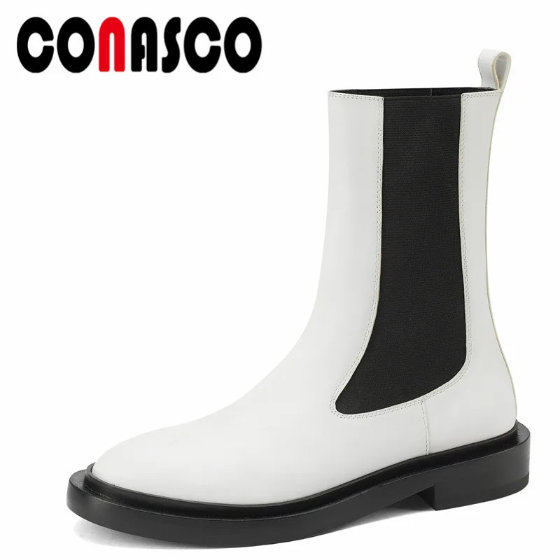 

CONASCO New Punk Women Ankle Boots Autumn Winter Warm Cow Leather Party Basic Prom Office Concise New Brand Shoes Woman