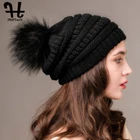 Женская вязаная шапка с помпоном FURTALK, Теплая Лыжная шапка с помпоном из искусственного меха, с принтом черепа, для зимы, 2019