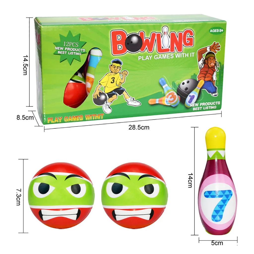 

Bowling Game Set Foam Ball Toy Gift Education Early 10 bottle and 2 ball Indoor Kids Bowling Game L4