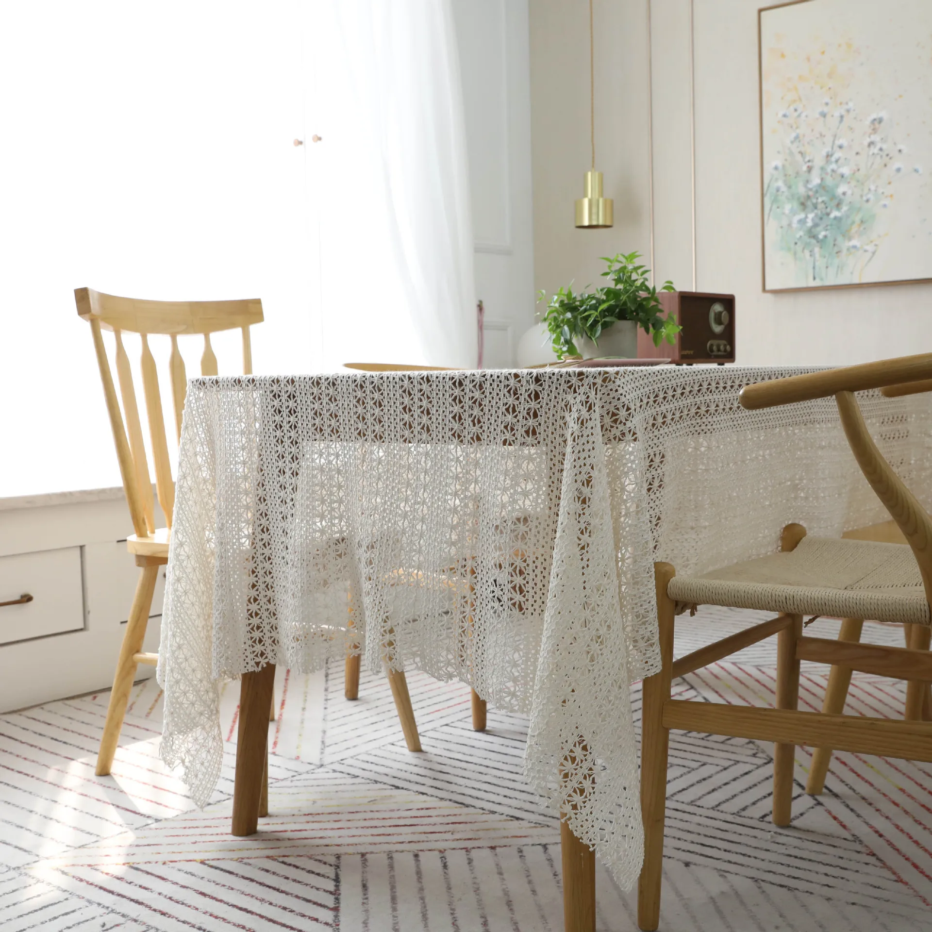 

Mori Series Pastoral Crochet Hollow Tablecloth for Table Decoration White Woven Lace Tablecloth Wedding Decoration Tablecloth