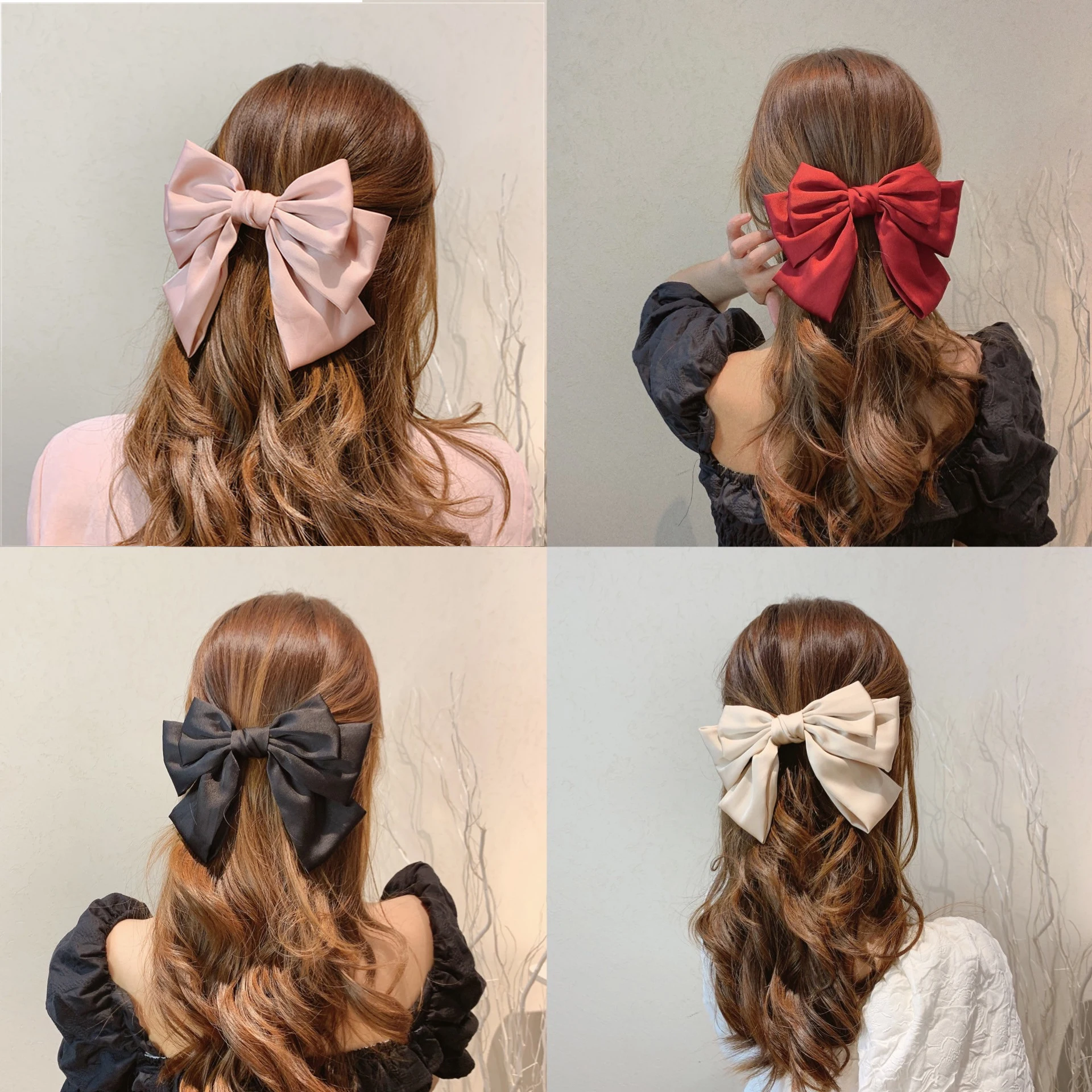 

Korean Big Barrette Bows HairClip Solid Color Hairpins for Girl Women Three Layers Bowknot Hairgrip Fashion Hairpin Accessories