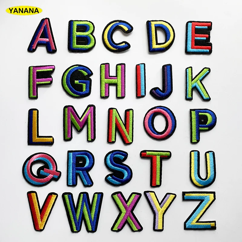 Красочные буквы английского алфавита вышивка приклеивающиеся утюгом нашивки