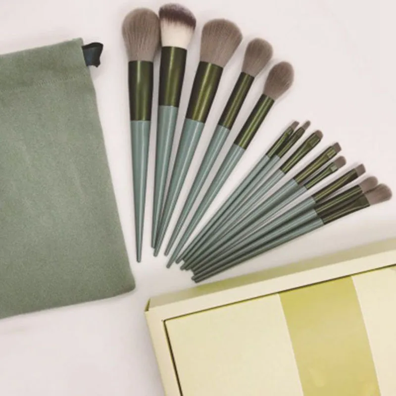 

Net celebrity live four seasons green quick-drying makeup brush set bristles super soft 13 blush loose powder brush beauty