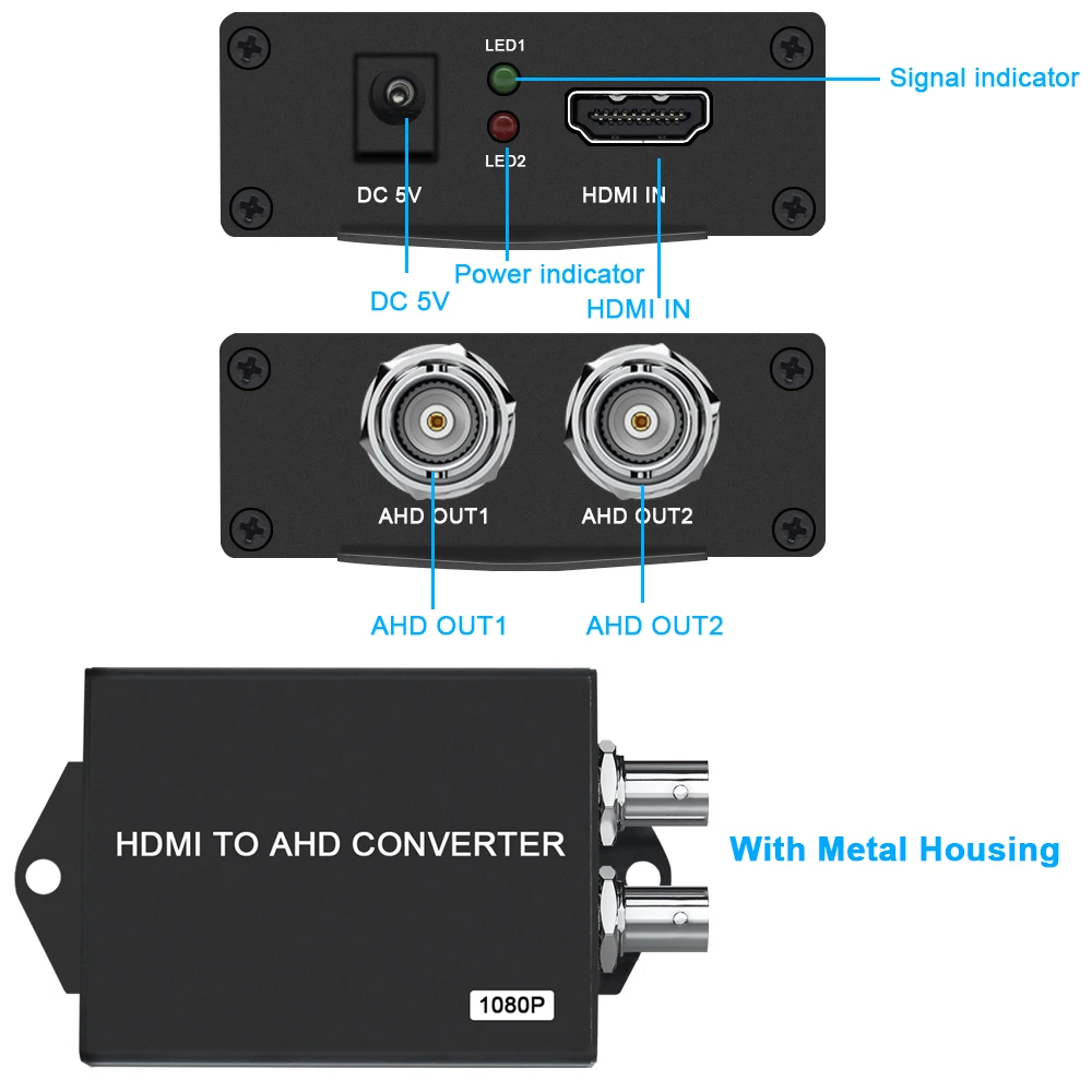 Новый hd видео конвертер с 2 CH BNC AHD выходным портом HDMI 1 in port в для камеры