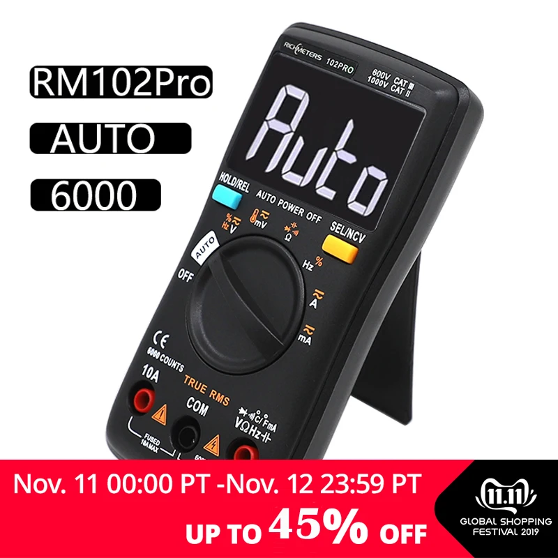 RM102Pro Цифровой мультиметр 6000 отсчетов Авто 113D задний светильник AC/DC вольтметр-Транзистор тестер Частота Диод температура