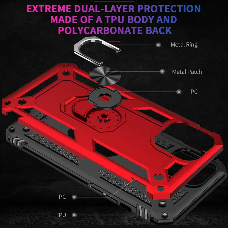 Military Metal Ring Buckle Stand Phone Case For iphone 12 Mini 11 Pro XS Max XR X 6 6S 7 8 Plus SE 2020 Magnetic Car Ring Cover