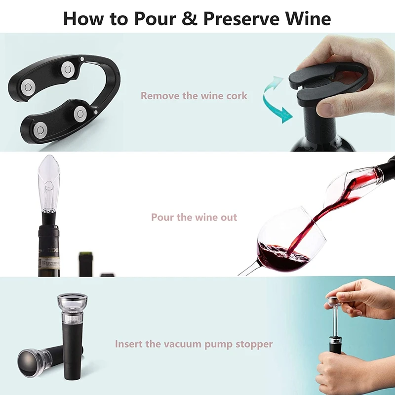 

Wine Opener Gift Set Bar Kit with Electric Battery-Operated Bottle Opener Pourer Wine Stoppers Foil Cutter Stand