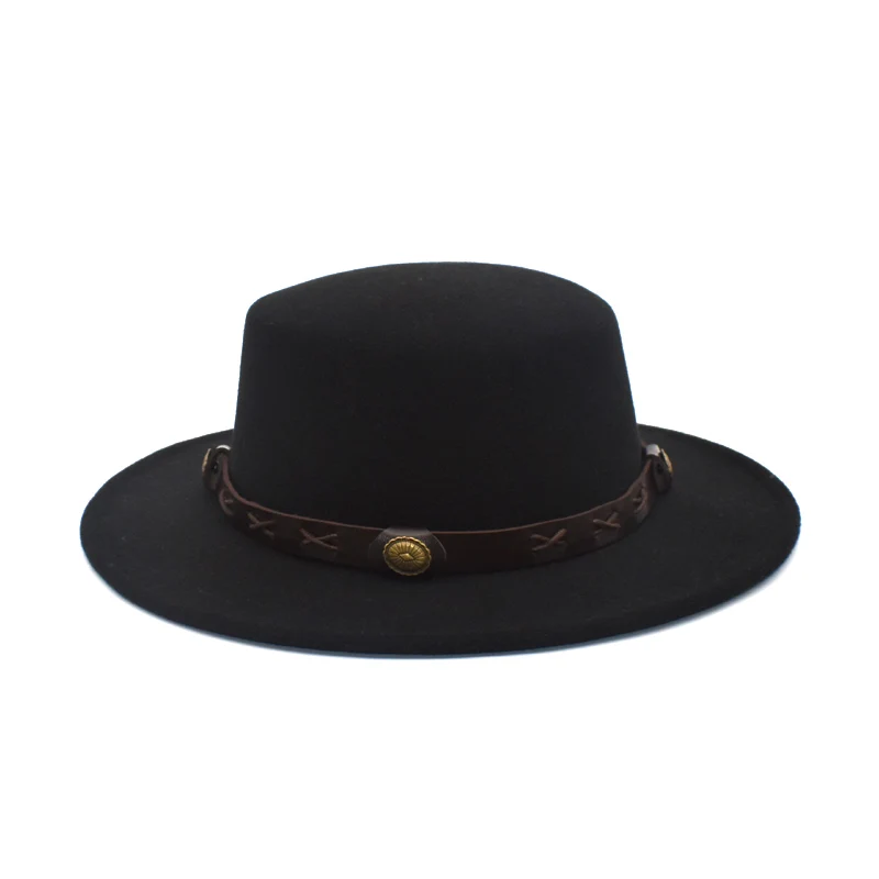 2020New Classic Solid Color Fedora Hat Women Wool Flat Top Bowler Hat Man British Vintage Wide Brim Jazz Cap Khaki Black P20