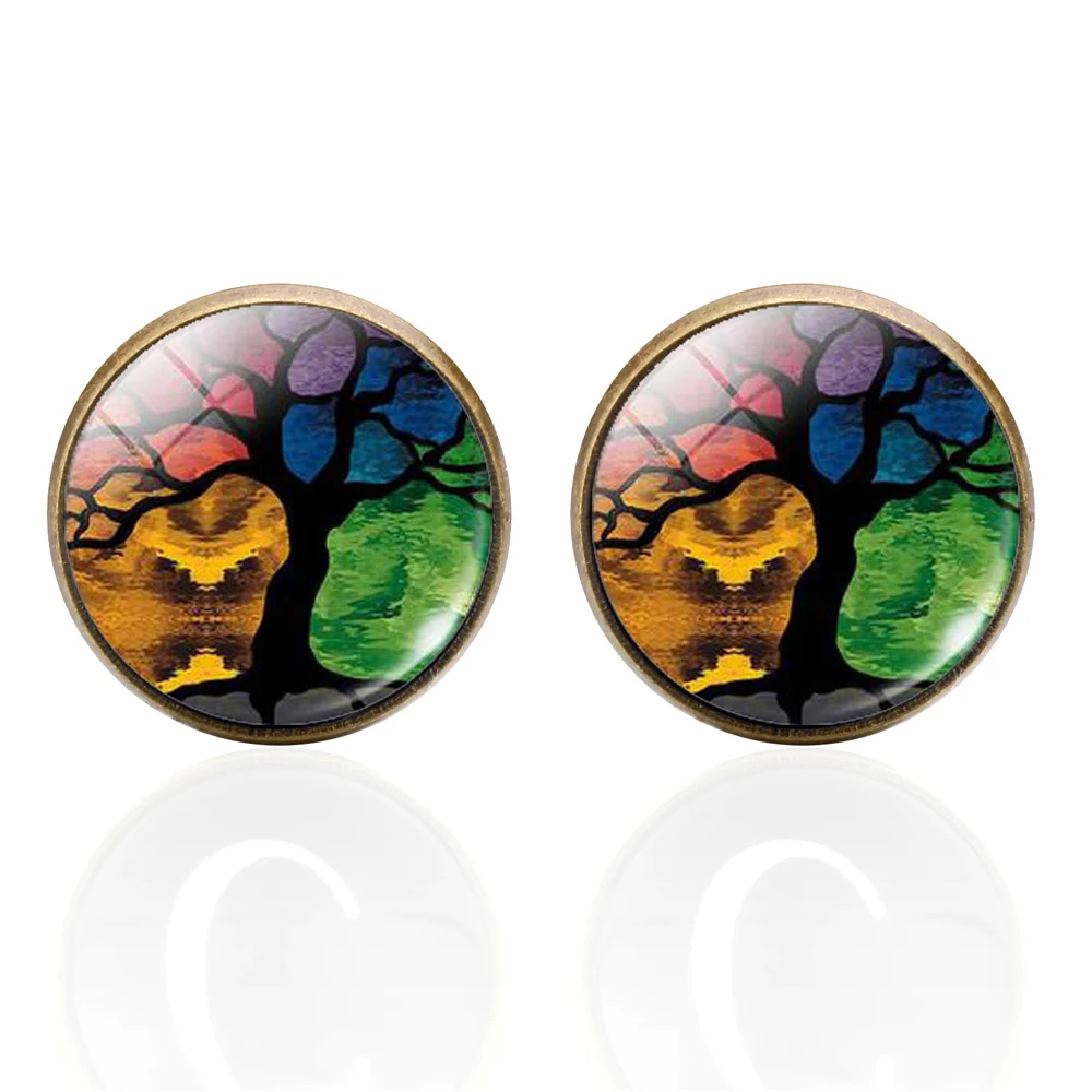 Медные качественные круглые стеклянные запонки с деревом жизни золотые