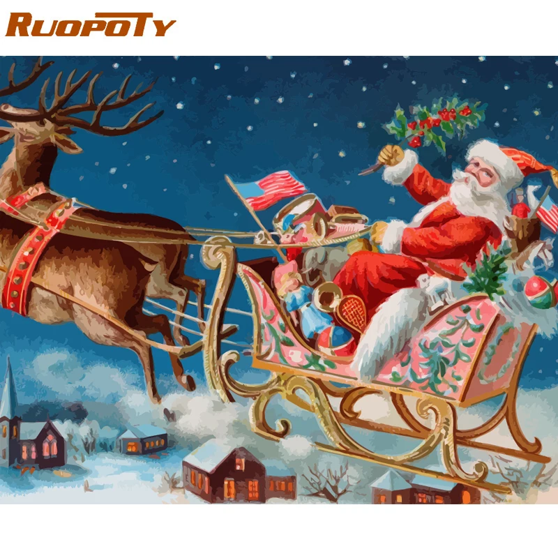 Ruopoty Рождественская фотография DIY живопись по комплекты номеров пейзаж современный расписанный вручную картина маслом для домашний декор произведение искусства 60x75 см
