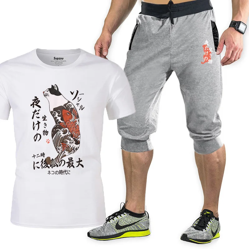 

Casual sportswear suit men's round neck fashion 2-piece T-shirt shorts sportswear