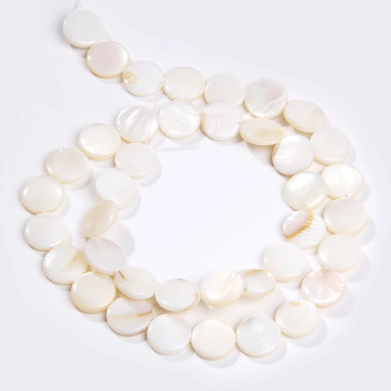 

Пресноводные круглые бусины в виде ракушек, комплектующие для ювелирных изделий ручной работы «сделай сам», плоские круглые белые бусины в ...